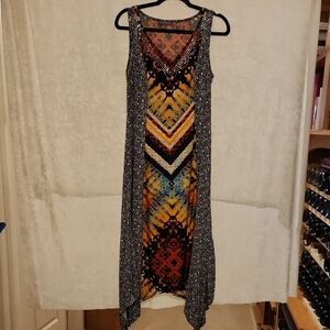 NY Collection Orange Red Maxi Sundress Scoop Neck